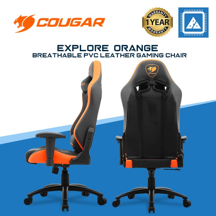 COUGAR GAMING CHAIR EXPLORE ORANGE / UP/DOWN MOVEMENT ARMREST / BREATHABLE PVC LEATHER / 5 STAR STEEL BASE / 120KG / MID SIZE COUGAR GAMING CHAIR EXPLORE ORANGE / UP/DOWN MOVEMENT ARMREST / BREATHABLE PVC LEATHER / 5 STAR STEEL BASE / 120KG / MID SIZE